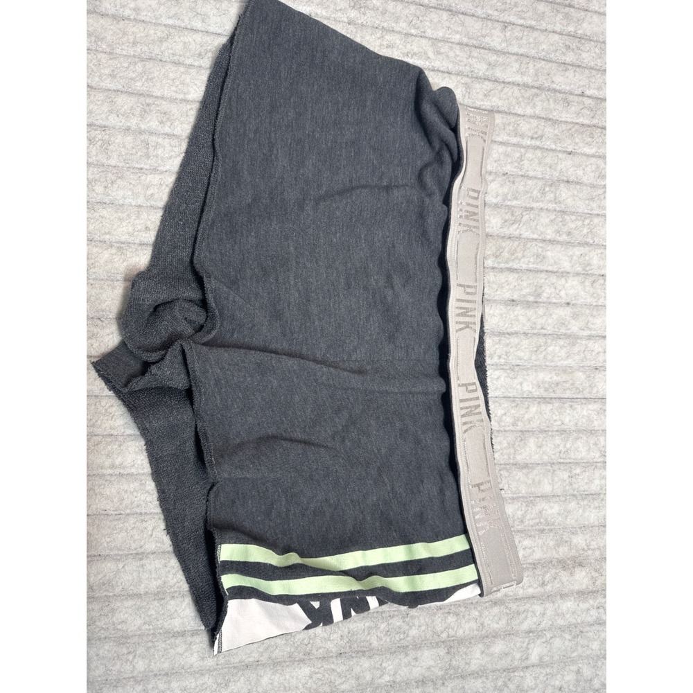 Victoria's Secret PINK Women's Lounge Shorts Gray Neon Green Logo Waist Large